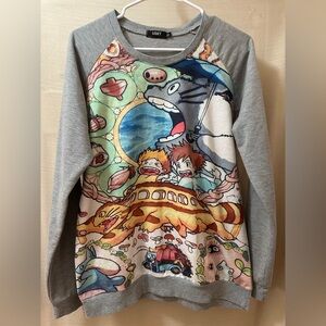 Totoro UGET Graphic Sweatshirt Size M Grey Anime Crewneck Studio Ghibli Style